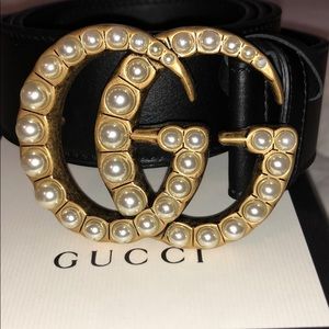 Gucci leather pearl double G belt size 95